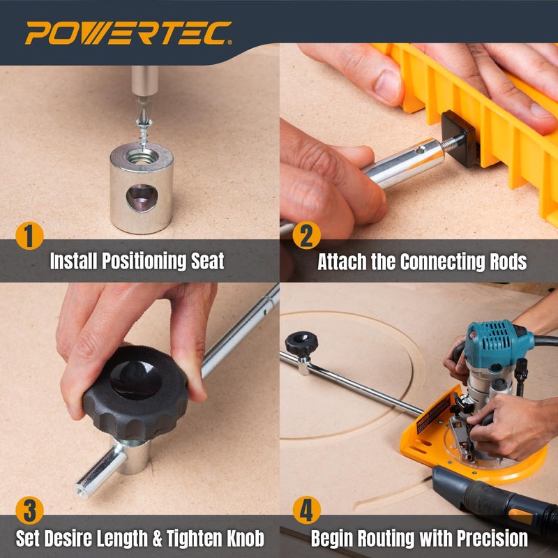 POWERTEC Router Circle Cutting Jig – Adjustable Router Template System for 11" to 54" Circles – Fits Most Routers with 1" Porter Cable Style Bushing (72243) - Image 3